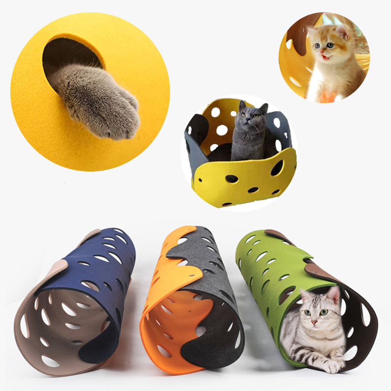 PawLuvora™ Collapsible Felt Cat Tunnel & Interactive Play Nest