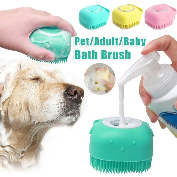 PawLuvora™ Silicone Pet Bath & Massage Brush with Shampoo Dispenser